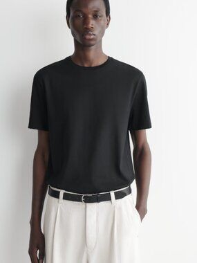 COS Men's Black 100% Cotton Crew Neck Tee - Large